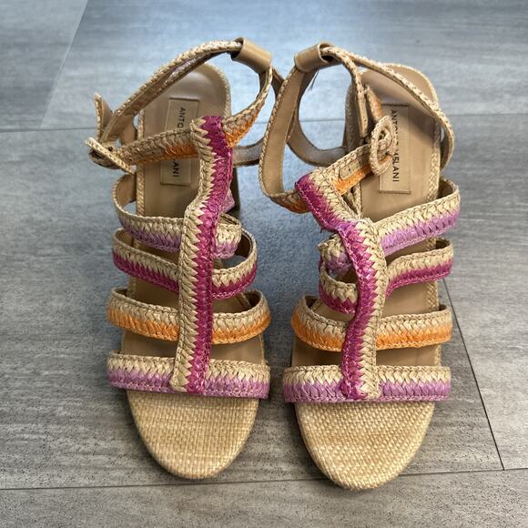 Antonio Melani Gwindolin Raffia T-Strap Dress Block Heeled Sandals Size 9.5M - Picture 2 of 6